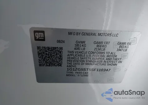 2025 Chevrolet Malibu Fwd Rs from USA, damaged, VIN 1G1ZG5ST5SF110347